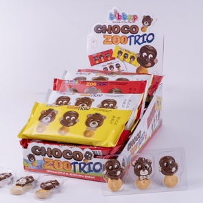 Фигурный шоколад на палочке из бисквитного печенья TibTob Choco Zoo Trio 18г.