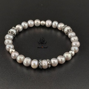 Браслет из натуральных камней: жемчуг пепельный