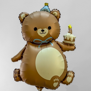 К Фигура Медведь с Тортиком Сатин, коричневый, 97см