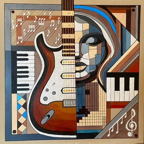 Girl with guitar, acrylic graphic painting
