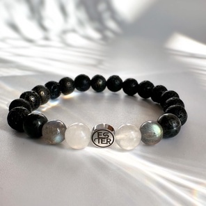 Браслет из натуральных камней Лунный камень, Лабрадорит, Ларвикит, Лава, ESTER