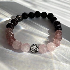 Браслет из натуральных камней Розовый кварц, Клубничный кварц, Гранат, Лава, ESTER