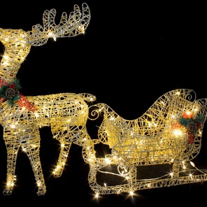 Олень 60см золотой с санями