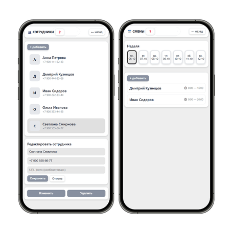 Сотрудники и смены